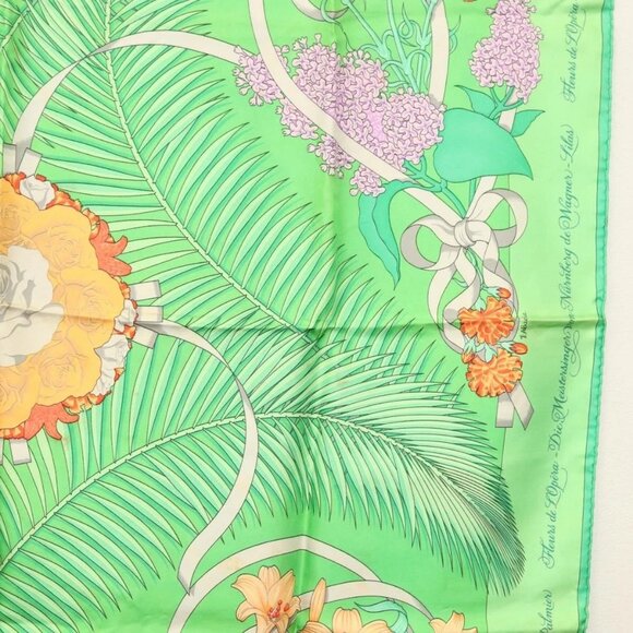 Share HERMES Carre 90 Scarf ""Fleurs de L'Opera"" Silk Green Auth ki5895 - Picture 7 of 16
